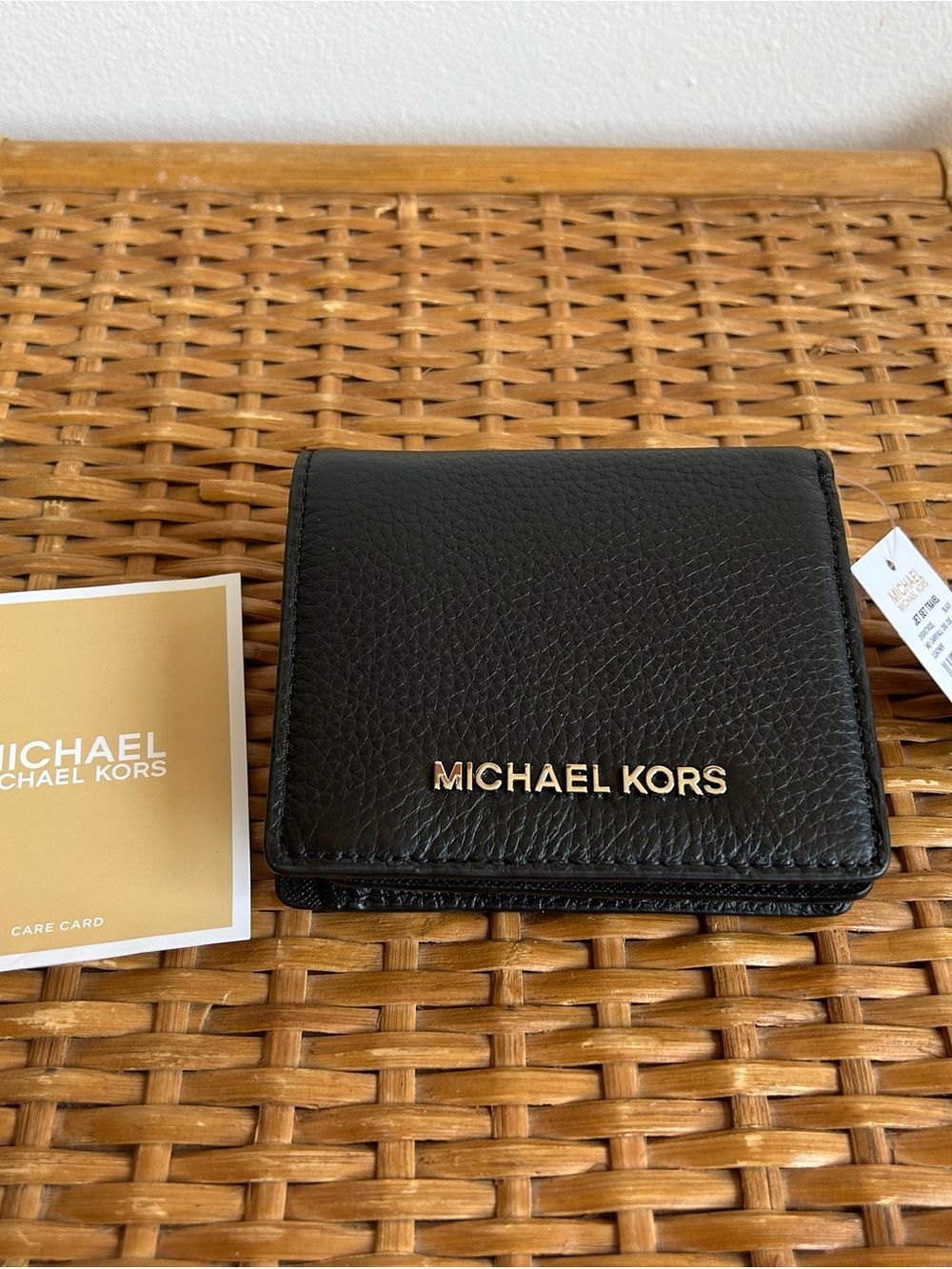 Michael Kors Black Leather Wallet with Gold Logo